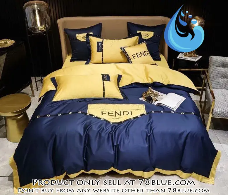 Fendi blue yellow luxury brand premium bedding set bedspread duvet cover set home decor 78b5611894